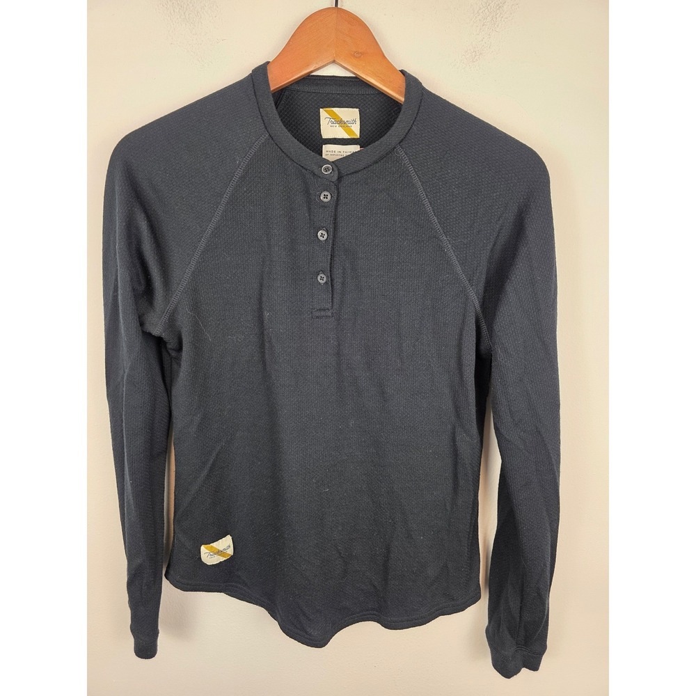Tracksmith Brighton Henley Black Merino Wool Waffle Knit Running Top Womens M